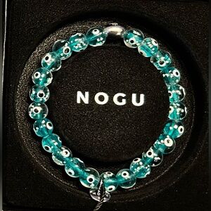 💙💚 NOGU Teal .925 Sterling Silver Firefly Glass Evil Eye Bracelet 💚💙